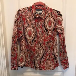 Tradition Country Multicolored Paisley Women's Blouse Button Down Shirt Size 10